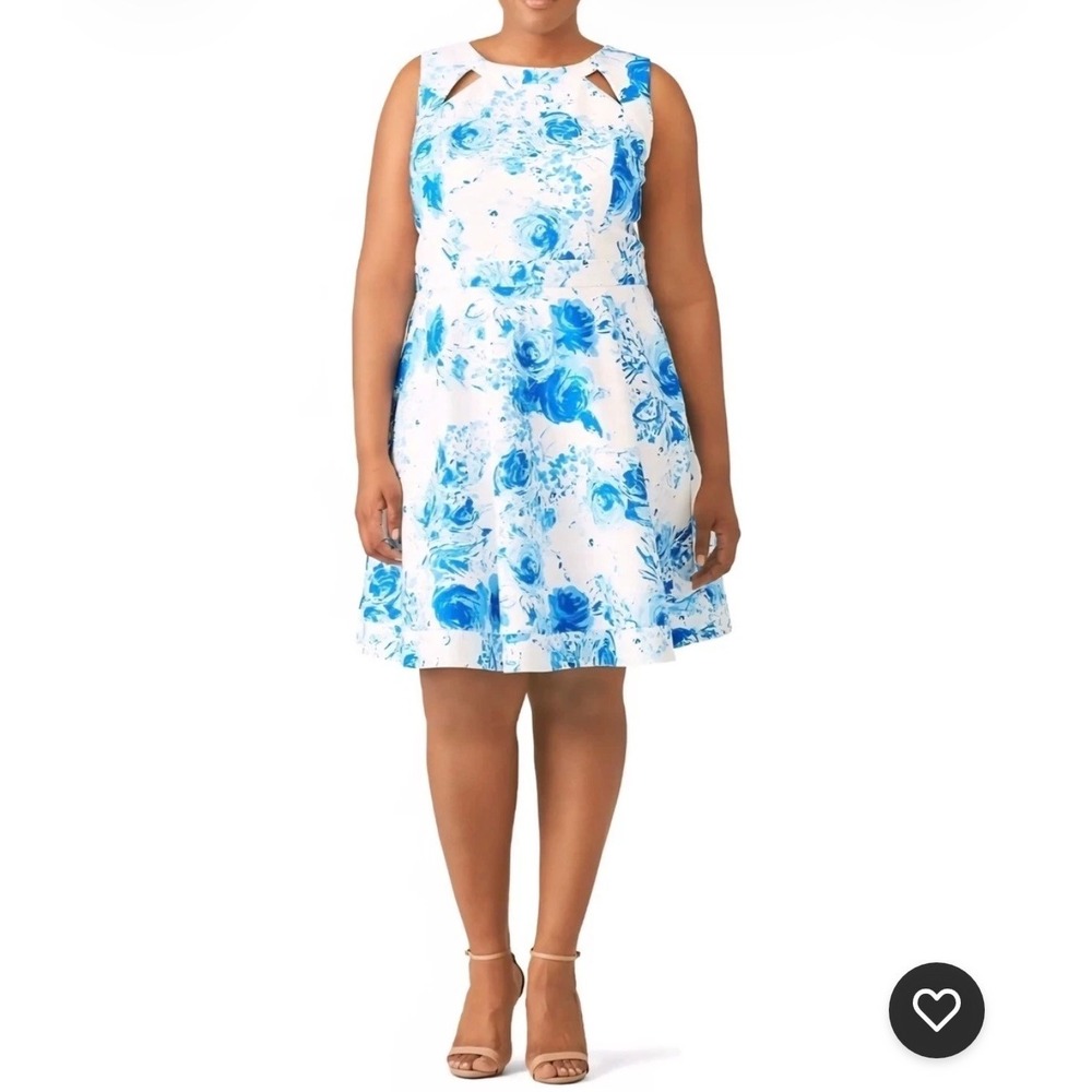 Jay Godfrey Nordstroms sz 20W Blue White Floral Fit Flare Dress Cottage Fairyโ